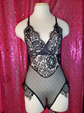 Load image into Gallery viewer, Black Mesh and Floral Bodysuit
